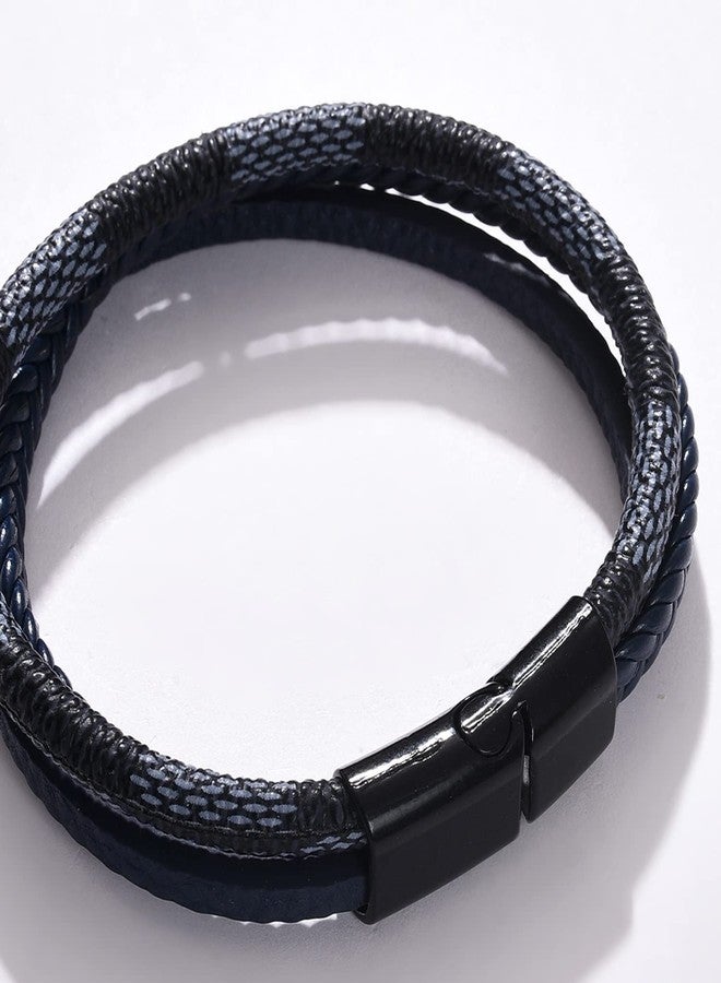 SOHI Black & Grey Minimal Trendy Designer Bracelet with Black Metal Push Closure | Bracelets for Men, Boys, Womens and Girls | Breslet Band Braslet for Man/Boys - Image 4