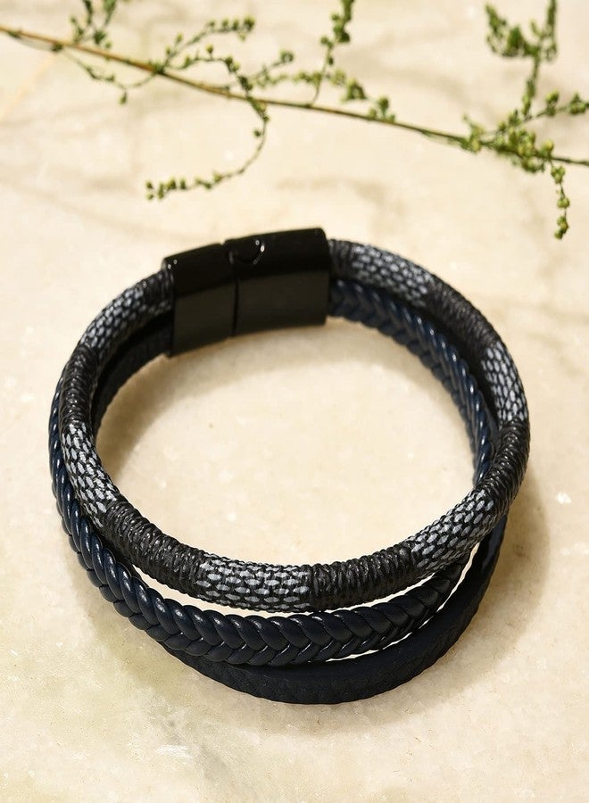 SOHI Black & Grey Minimal Trendy Designer Bracelet with Black Metal Push Closure | Bracelets for Men, Boys, Womens and Girls | Breslet Band Braslet for Man/Boys - Image 2