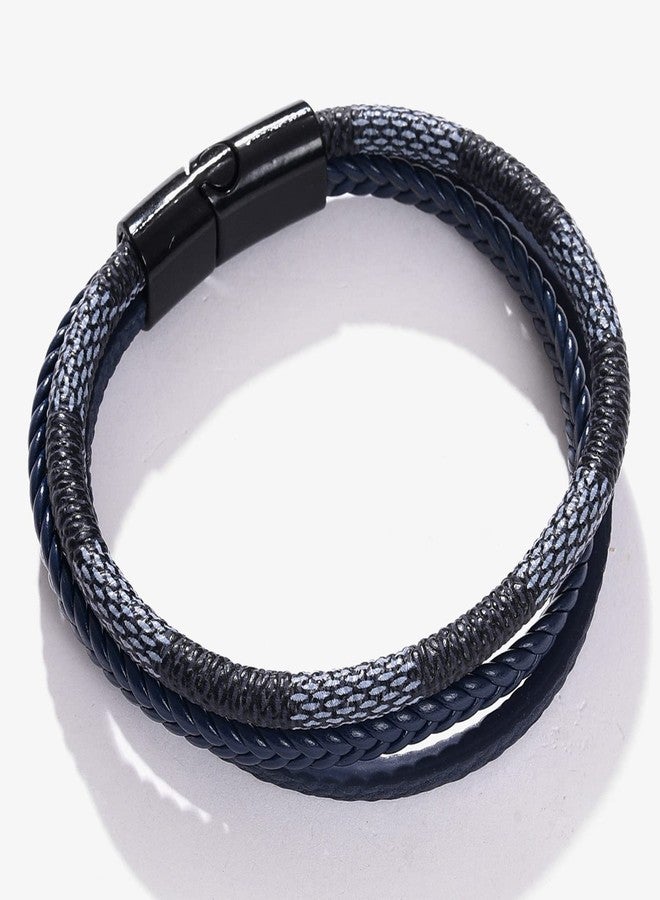 SOHI Black & Grey Minimal Trendy Designer Bracelet with Black Metal Push Closure | Bracelets for Men, Boys, Womens and Girls | Breslet Band Braslet for Man/Boys - Image 3