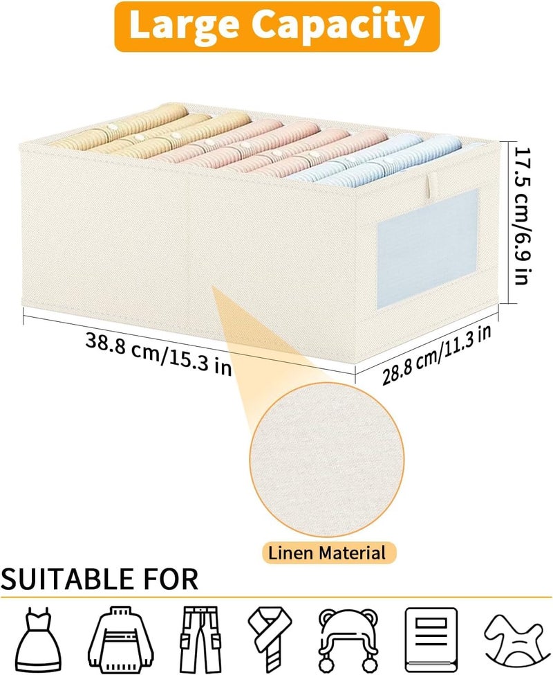 OTIPORTER Foldable Linen Closet Organizers and Storage Bins Storage Containers with Clear Window for Jeans Toys Books Closet Wardrobe PACK OF 3 - Image 3