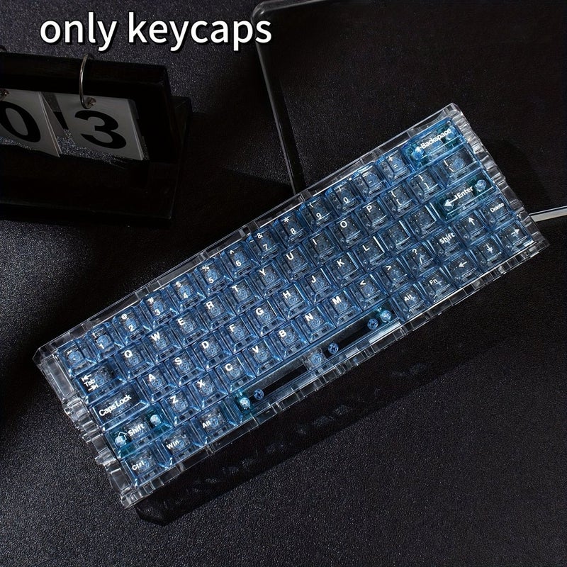 128 Key Blue Transparent PC Keycaps Compatible With MX Switch Mechanical Keyboards Cherry Profile UV Stabilized Pad Print For Qwerty Wasd Number Row Layouts Color Coded For Switch Compatibility - Image 1
