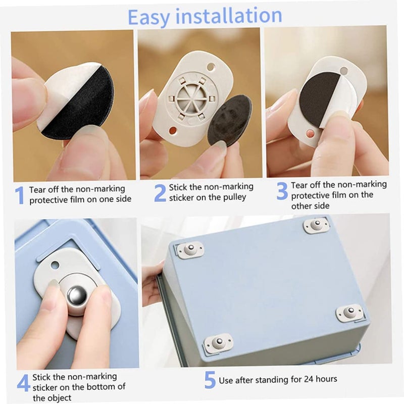 ARQIVO Mini Swivel Casters Wheels SelfAdhesive 360 Degree Rotation Sticky Pulley Low Level Silent Roller Ball Castors Transfer Bearing for Bins Bottom Storage Box Pack of 16 - Image 3