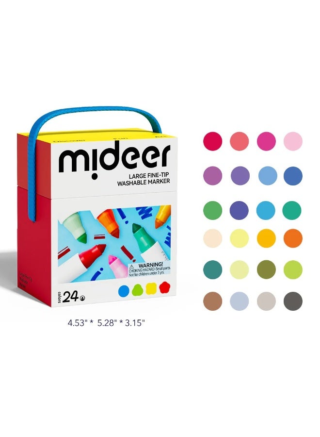 MiDeer Large Fine Tip Washable Markers 24 Colors – Kids Coloring Marker Set with Smooth Writing, Water Based Non Toxic Drawing Pens for Preschool Art Projects & School Supplies Age 3+ - Image 1