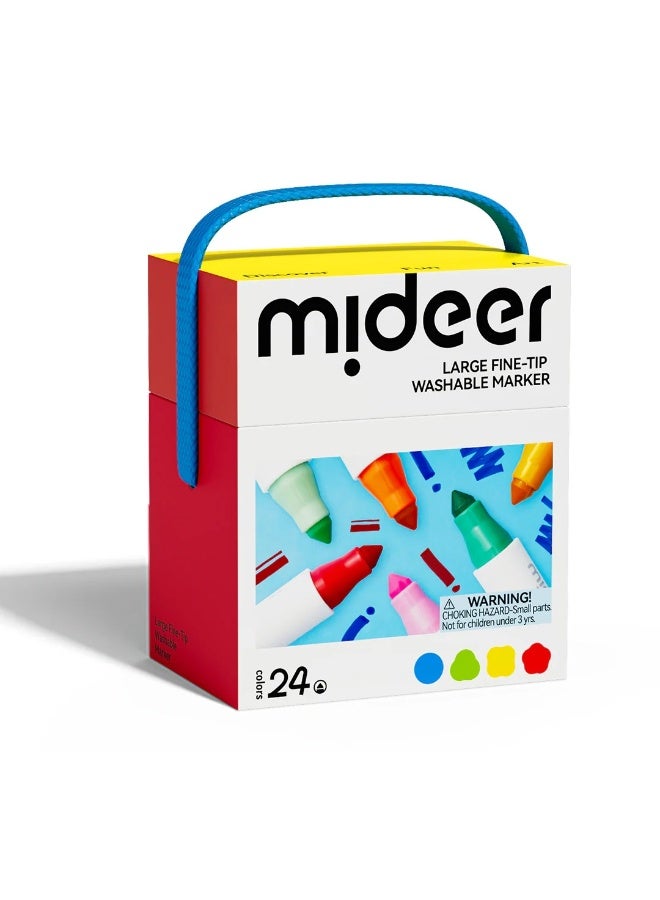 MiDeer Large Fine Tip Washable Markers 24 Colors – Kids Coloring Marker Set with Smooth Writing, Water Based Non Toxic Drawing Pens for Preschool Art Projects & School Supplies Age 3+ - Image 2