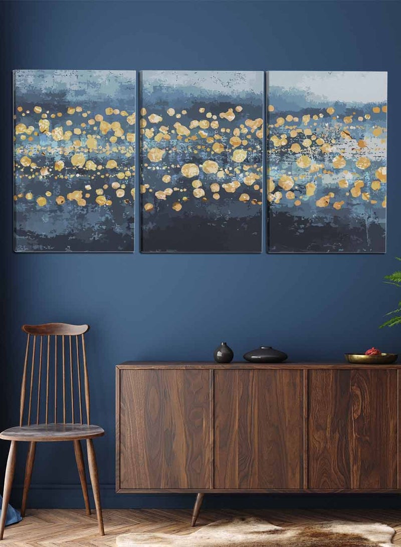 لوحة طقم من ٣ لوحات كانفاس على إطار خشبي، تصميم تجريدي ملون، للمنزل، غرفة المعيشة، المكتب، الديكور - Image 1