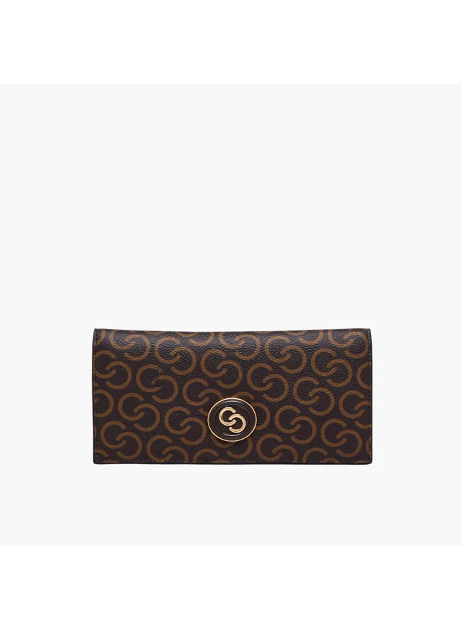 سيليست Women Monogram Print Bi-Fold Wallet with Snap Button Closure