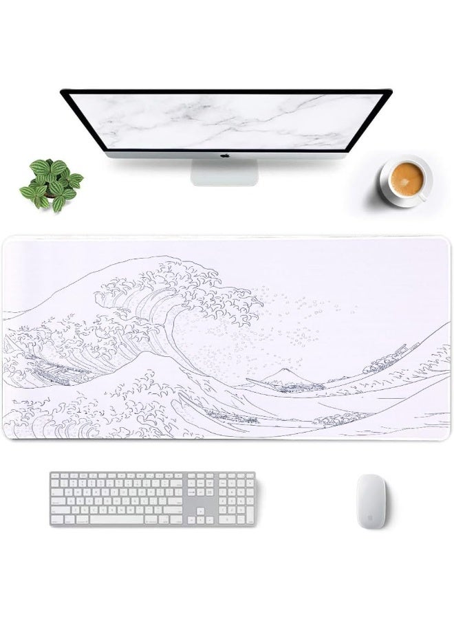 White Sea Wave Extended Gaming Mouse Pad 90 x 40 CM – XXLarge Desk Mat - Image 3