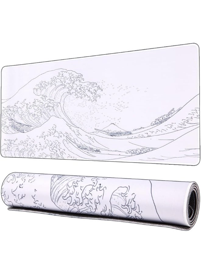 White Sea Wave Extended Gaming Mouse Pad 90 x 40 CM – XXLarge Desk Mat - Image 1
