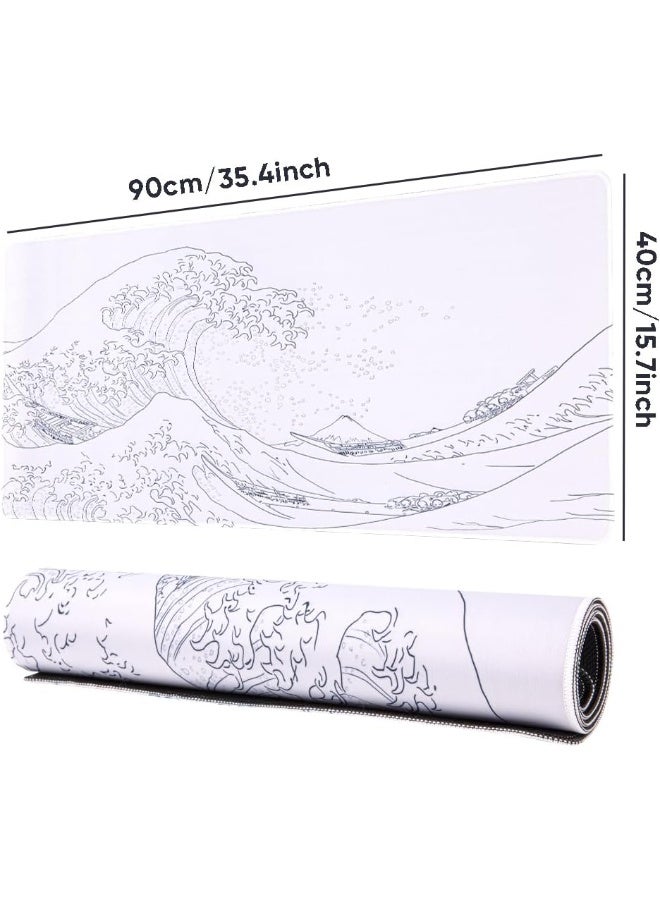 White Sea Wave Extended Gaming Mouse Pad 90 x 40 CM – XXLarge Desk Mat - Image 2