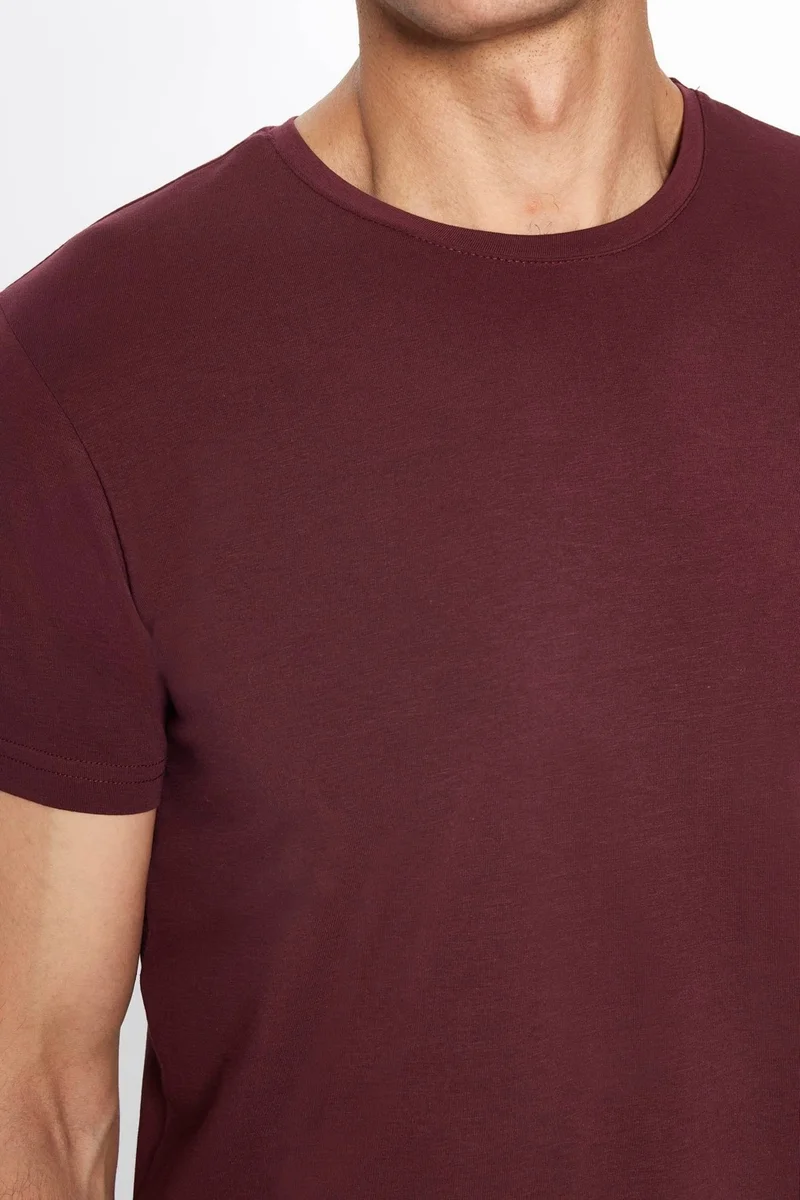 تودورس Men's Slim Fit Slim Cut Cotton Soft Texture Flexible Fabric Plain Basic Claret Red Crew Neck T-Shirt
