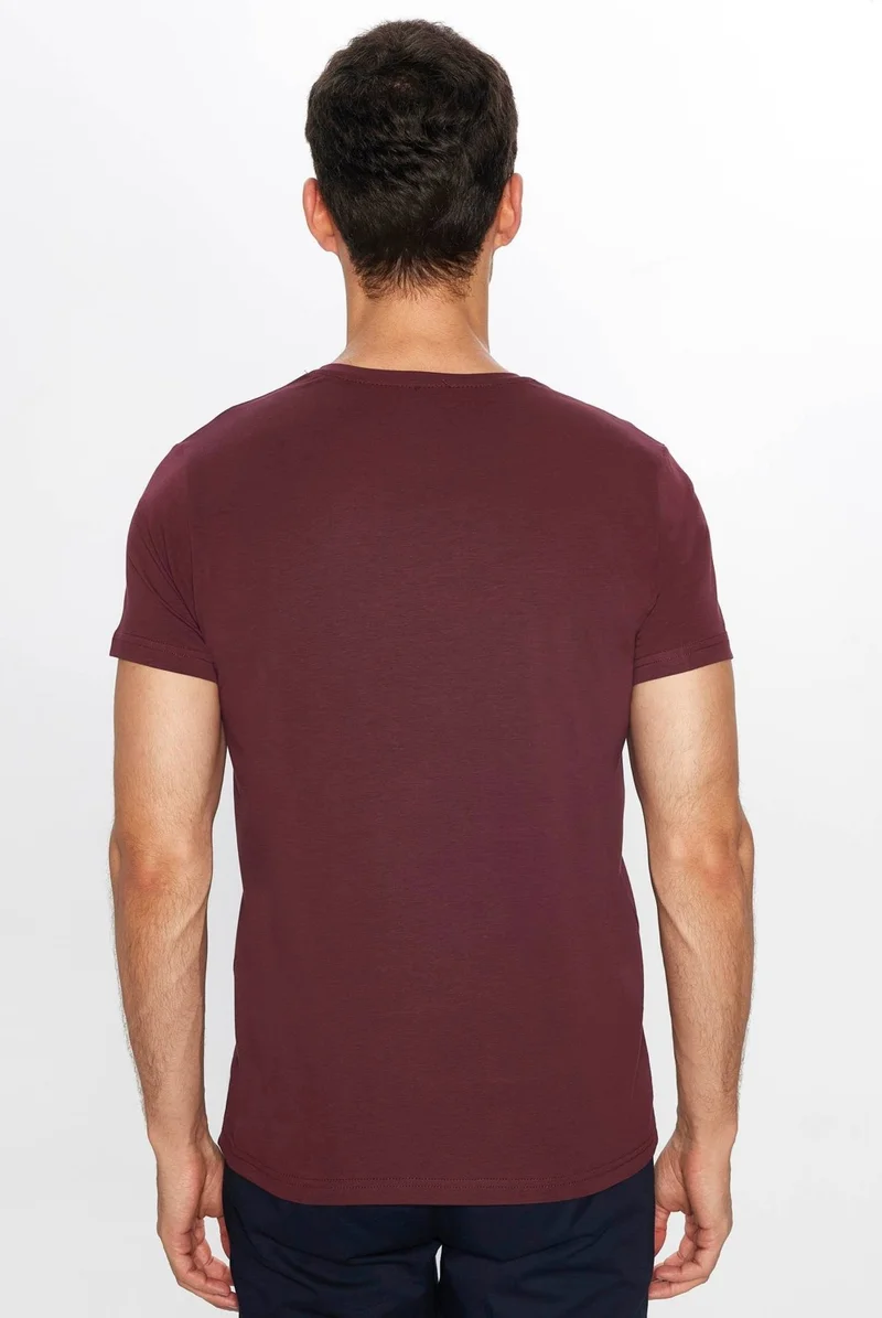 تودورس Men's Slim Fit Slim Cut Cotton Soft Texture Flexible Fabric Plain Basic Claret Red Crew Neck T-Shirt