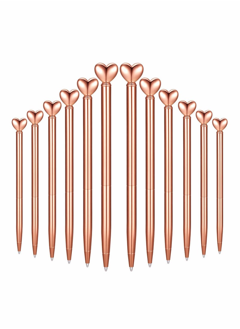 Y&D 12 Pieces Heart Shaped Metal Ballpoint Black Ink Retractable Decorative Pens for Women Girl Writing Office School Wedding Gifts (Rose Gold  - Image 1
