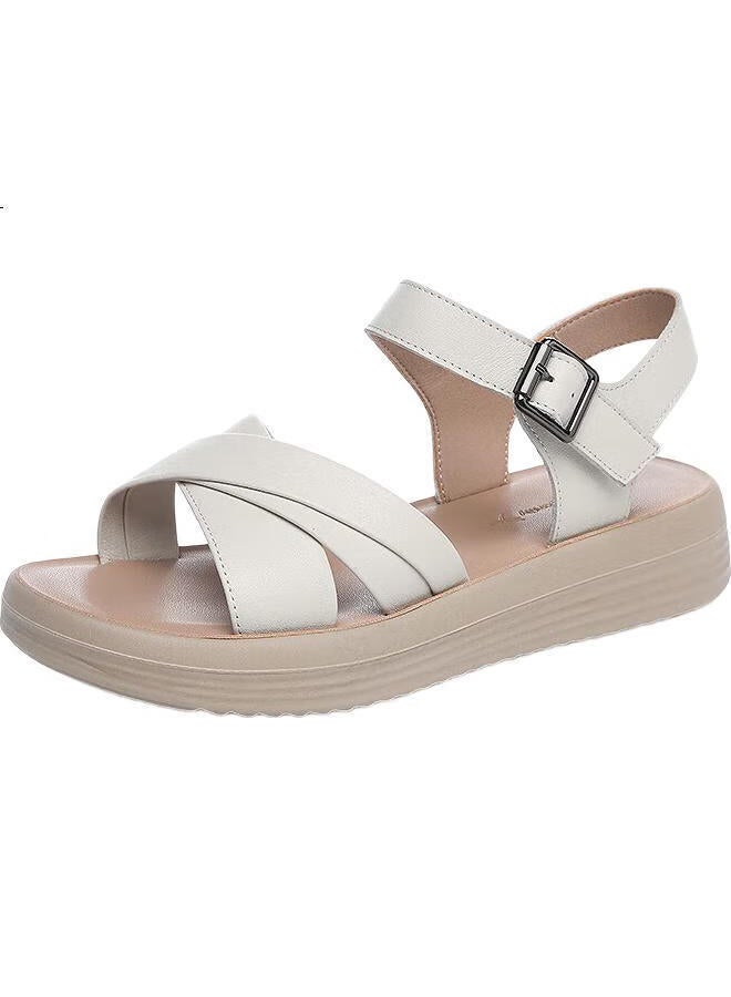 Red Dragonfly Women'S Middle-Aged And Elderly Mother Sandals Beach Shoes Flat Soft Bottom Women'S Slippers Wtk245571 Beige Size 36 - Image 1