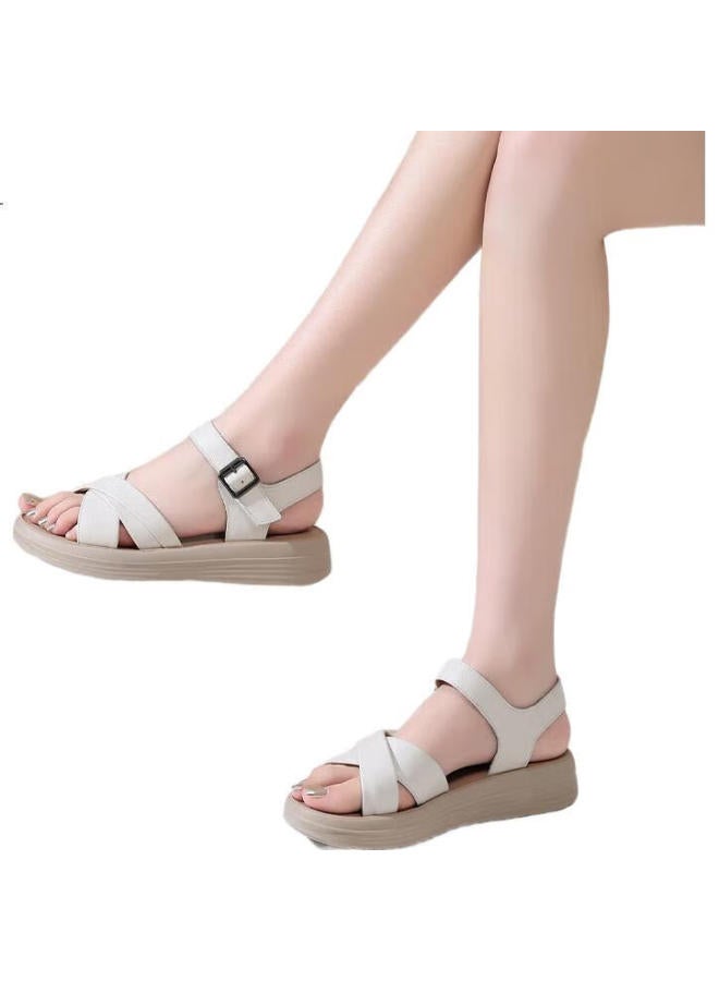 Red Dragonfly Women'S Middle-Aged And Elderly Mother Sandals Beach Shoes Flat Soft Bottom Women'S Slippers Wtk245571 Beige Size 36 - Image 2