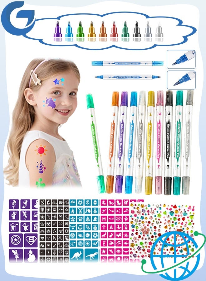 Gecomo 10 PCS Colors Face Paint Kit, Face Painting Colors for Kids & Adults, Dual-End Tattoo Pens Make Bold and Fine Lines with Cosmetic-Grade Tattoo Ink - Image 1