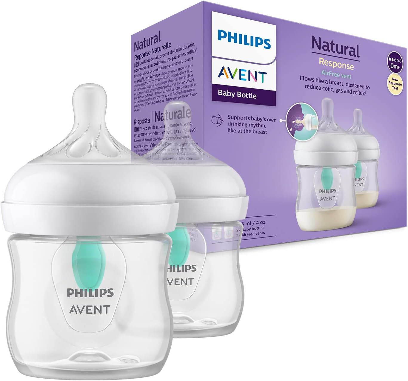 Avent Philips Avent Natural Response Baby Bottle - 2 Pack of 125ml with AirFree Vent, BPA Free for Newborns