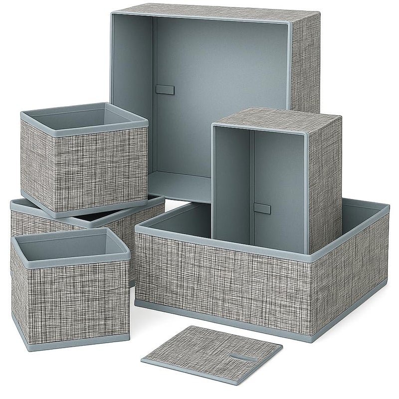 LAXIS ® 6 Pack Clothes Organizer, Wardrobe Closet Organizer and Storage with Handles, Almirah Cupboard Organizer for Pants, Jeans, Sweater, T-Shirts, Socks, Bra, Tie, Scarfs, and Toys- Grey - Image 1