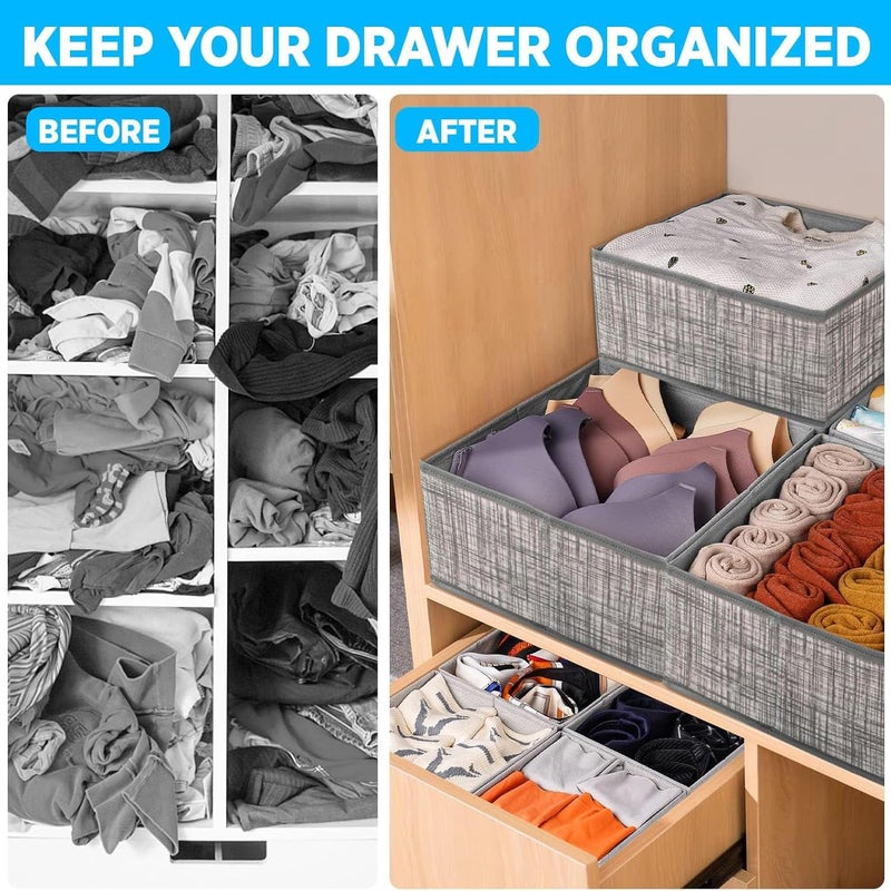 LAXIS ® 6 Pack Clothes Organizer, Wardrobe Closet Organizer and Storage with Handles, Almirah Cupboard Organizer for Pants, Jeans, Sweater, T-Shirts, Socks, Bra, Tie, Scarfs, and Toys- Grey - Image 3