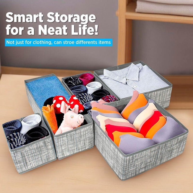 LAXIS ® 6 Pack Clothes Organizer, Wardrobe Closet Organizer and Storage with Handles, Almirah Cupboard Organizer for Pants, Jeans, Sweater, T-Shirts, Socks, Bra, Tie, Scarfs, and Toys- Grey - Image 4