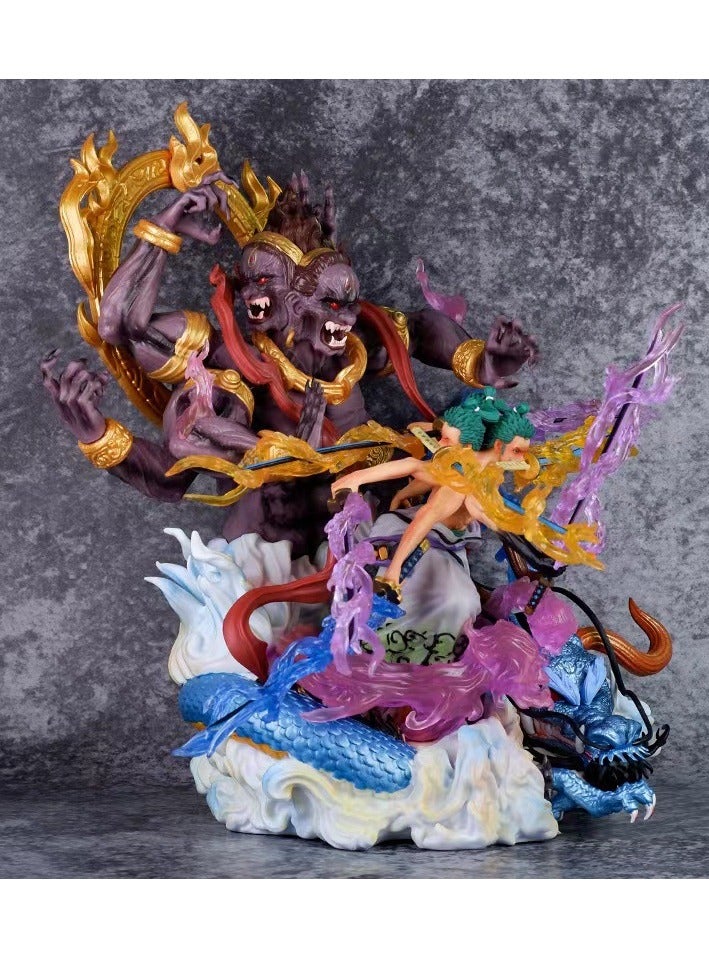 Anime Figures Roronoa Zoro Action Figure Nine Knife River Asura Static Image Statue PVC Model 33CM Desktop Figure Ornament Collection  - Image 2