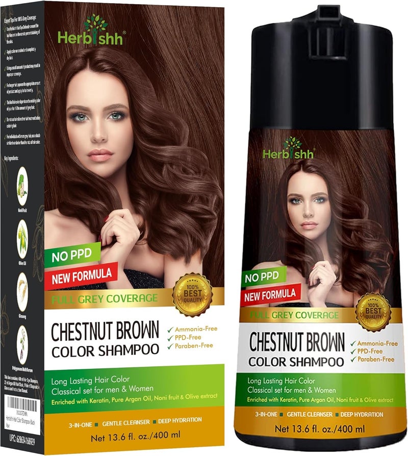Herbishh Chestnut Brown Hair Color Shampoo for Gray Hair - 400ml - Image 1