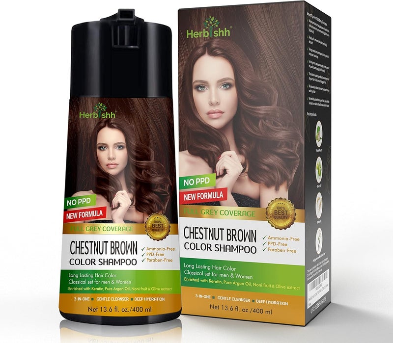 Herbishh Chestnut Brown Hair Color Shampoo for Gray Hair - 400ml - Image 2