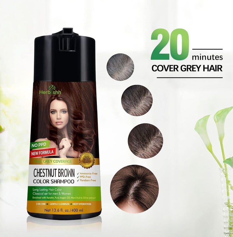Herbishh Chestnut Brown Hair Color Shampoo for Gray Hair - 400ml - Image 4