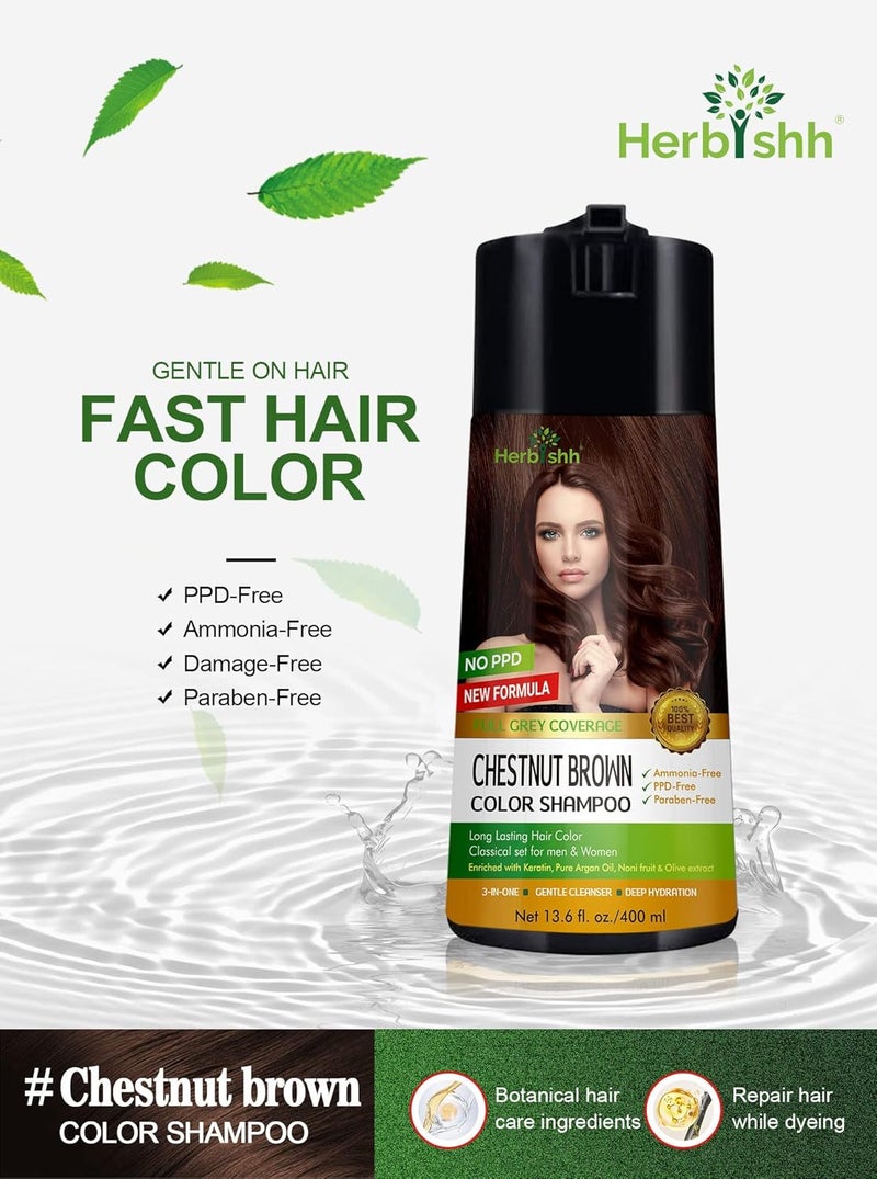 Herbishh Chestnut Brown Hair Color Shampoo for Gray Hair - 400ml - Image 3
