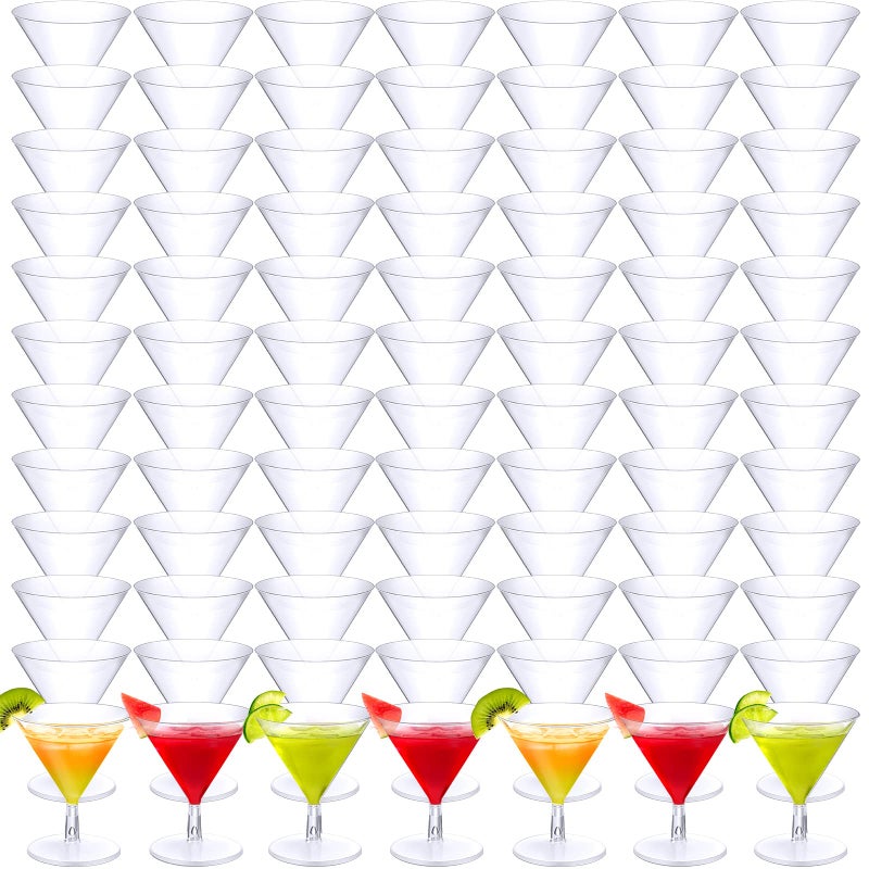 Rtteri 250 Pcs Mini Martini Glasses Plastic 2 Oz Disposable Martini Cups Clear for Weddings Party Wine Cocktails Drinks DessertsRegular Style
