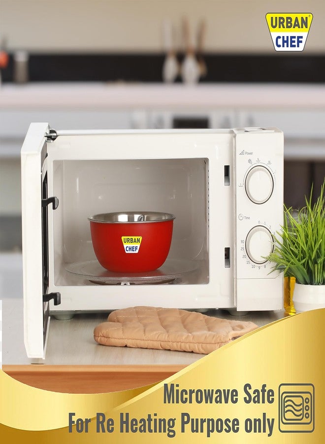 URBAN CHEF طقم أوعية خلط من أوربان شيف، 3 قطع، ستانلس ستيل (500 مل، 800 مل، 1250 مل) | آمن للاستخدام في الميكروويف وغسالة الصحون | طقم أوعية مع غطاء، هدية مثالية | أوعية للوجبات الخفيفة | أوعية تقديم، إكسسوارات مطبخ - أحمر - Image 5