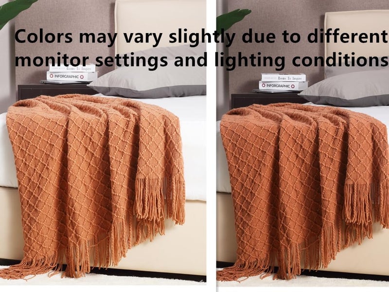 CREVENT Home Farmhouse Decor Rustic Couch Sofa Chair Bed Throw Blanket, Soft Warm Light Weight for Travelling in Spring Summer (127x152cm Caramel/Rust Burnt Orange) - Image 2