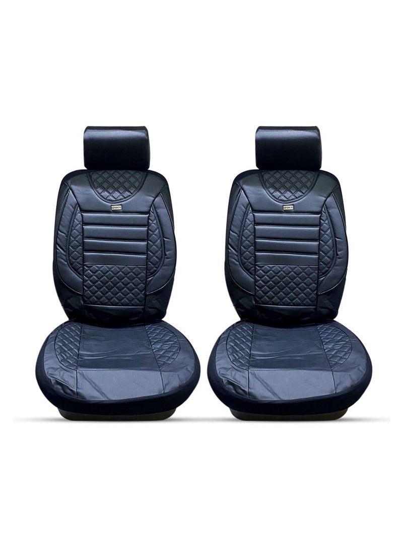 SPIDER High Quality Rexine Premium Version Universal Seat Cover Cushion For 5 Seater Car Front/Back Seat And Head Rest 11 Pcs Set (Black With Stripes) - Image 1