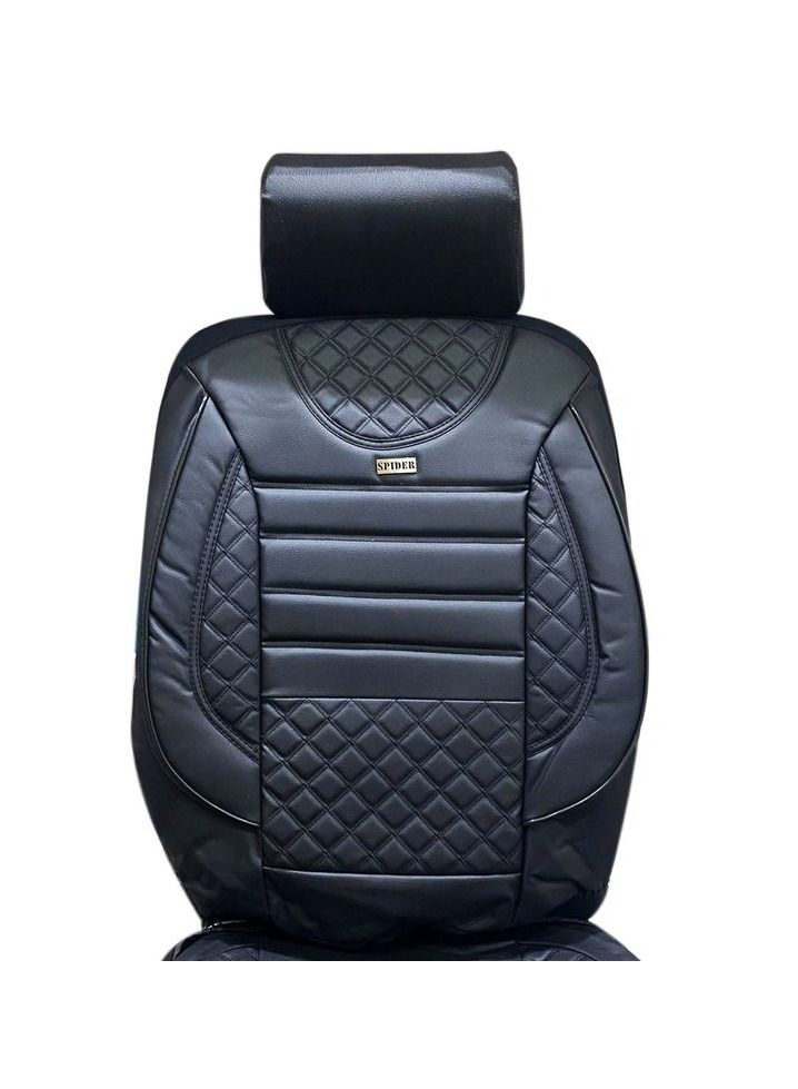 SPIDER High Quality Rexine Premium Version Universal Seat Cover Cushion For 5 Seater Car Front/Back Seat And Head Rest 11 Pcs Set (Black With Stripes) - Image 3