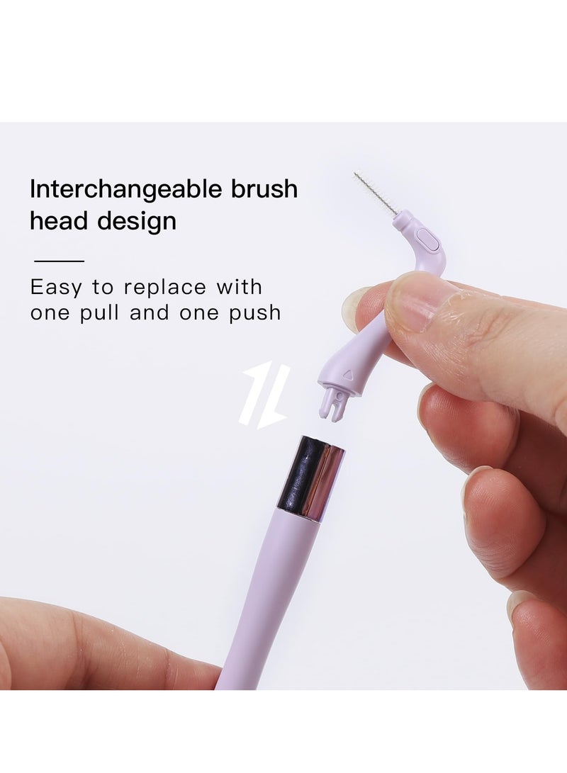 KASTWAVE فرشاة بين الأسنان القابلة لإعادة الاستخدام، نوع L + نوع I، مقبضان + 16 رأس بديل، فرشاة أسنان فائقة النعومة للأسنان الضيقة، أفضل مجموعة أدوات للعناية الفموية (بنفسجي) - Image 3