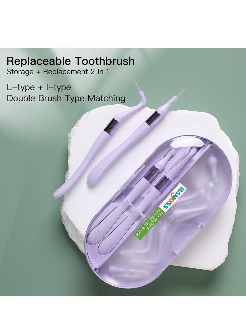 KASTWAVE فرشاة بين الأسنان القابلة لإعادة الاستخدام، نوع L + نوع I، مقبضان + 16 رأس بديل، فرشاة أسنان فائقة النعومة للأسنان الضيقة، أفضل مجموعة أدوات للعناية الفموية (بنفسجي) - Image 4