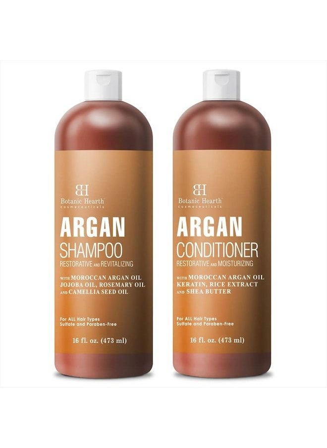 Botanic Hearth BOTANIC HEARTH Argan Oil Shampoo and Conditioner Set - with Keratin, Restorative & Moisturizing, Sulfate Free - All Hair Types & Color Treated Hair, Men and Women - (Packaging May Vary) -16 fl oz each  - Image 1