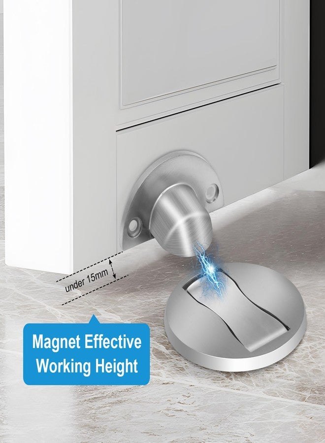 Gudui Invisible Magnetic Door Stopper, Brushed Satin Nickel, No-Drill Installation With Double Sided Adhesive, Stainless Steel Floor Door Catch Holder, Silver - Image 3