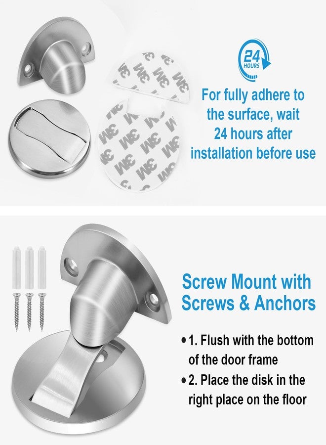 Gudui Invisible Magnetic Door Stopper, Brushed Satin Nickel, No-Drill Installation With Double Sided Adhesive, Stainless Steel Floor Door Catch Holder, Silver - Image 5
