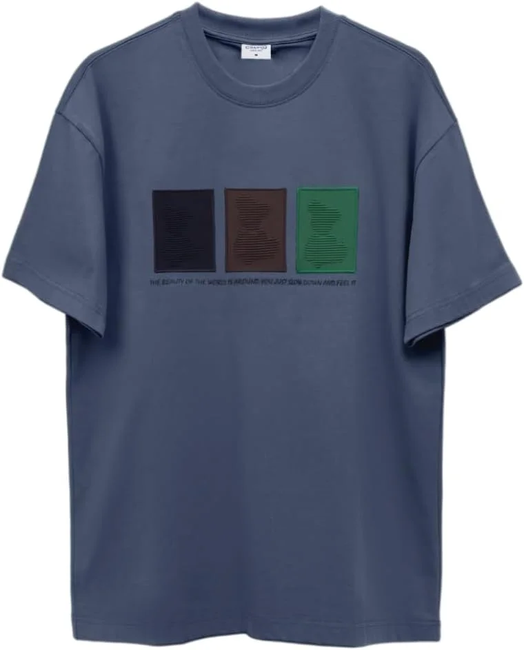 سيدرو Cedro Men's Oversize Graphic Cotton Tee in Blue