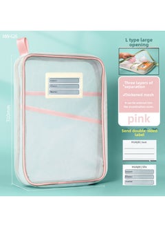 xozgdovg L-Shaped Mesh Document Bag Thickened Organizer Pink 