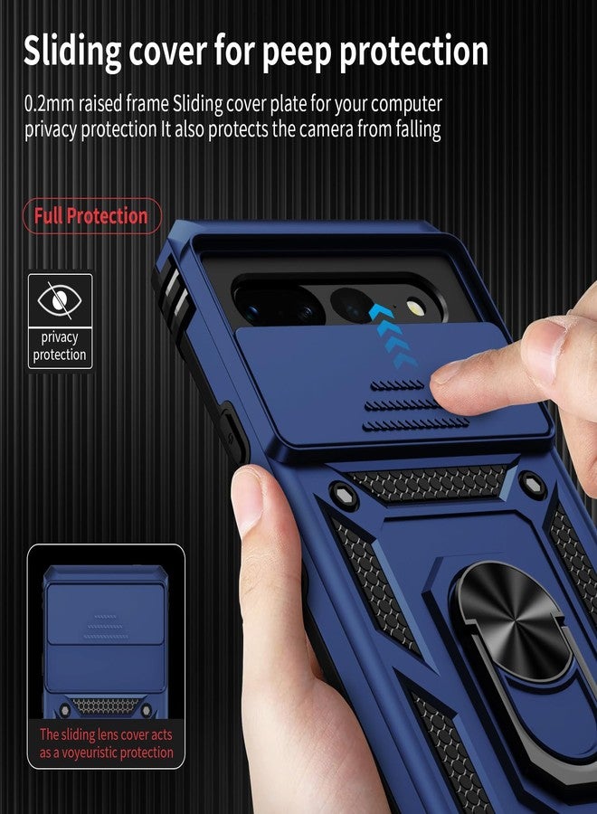 Weycolor for Google Pixel 7 Pro Case with Camera Lens Cover, 10 FT Military Grade Drop Protection, Magnetic Ring Holder Kickstand Protective Phone Case for Pixel 7 Pro, Navy Blue - Image 4
