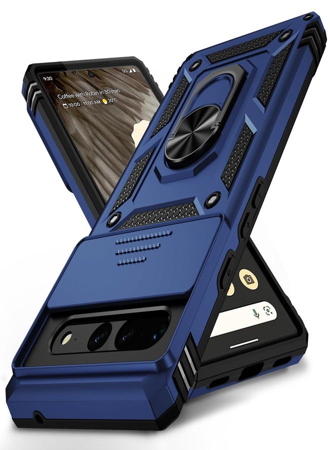 Weycolor for Google Pixel 7 Pro Case with Camera Lens Cover, 10 FT Military Grade Drop Protection, Magnetic Ring Holder Kickstand Protective Phone Case for Pixel 7 Pro, Navy Blue - Image 1