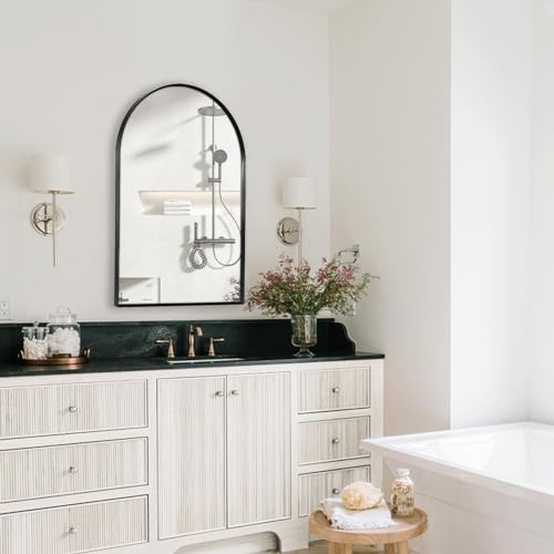 Minuover Arched Wall Mirror for Bathroom 24x36 Black Modern Metal Frame for Entryway Living Room Bedroom Wall Decor