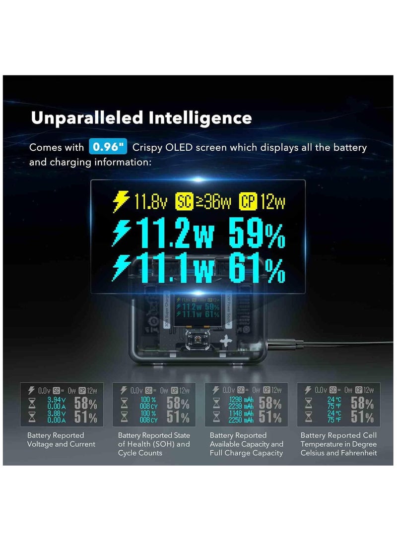 Fast Charge Hub for Insta360 X4 Battery, 30W Dual Charger OLED Screen Intelligent Two Way Charging Case w/12W Output, for Insta360 X4 Accessories, shows Battery Level (SOC) No Internal or X4 Battery - Image 3