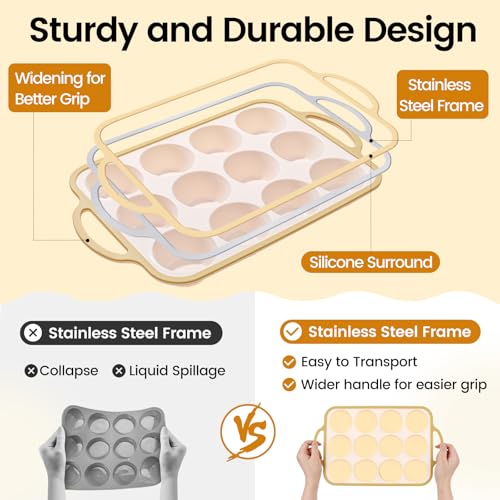 Fimary Silicone Muffin Pans for Baking 2 Pack, 2.6 Inch with Metal Reinforced Frame, Regular Size Nonstick Cupcake Pan 12 Cups for Baking Homemade Muffins, Dishwasher Safe BPA Free-Light Yellow - Image 4