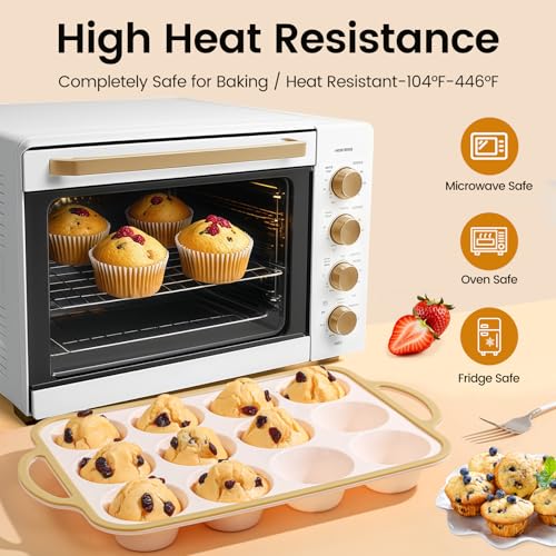 Fimary Silicone Muffin Pans for Baking 2 Pack, 2.6 Inch with Metal Reinforced Frame, Regular Size Nonstick Cupcake Pan 12 Cups for Baking Homemade Muffins, Dishwasher Safe BPA Free-Light Yellow - Image 5