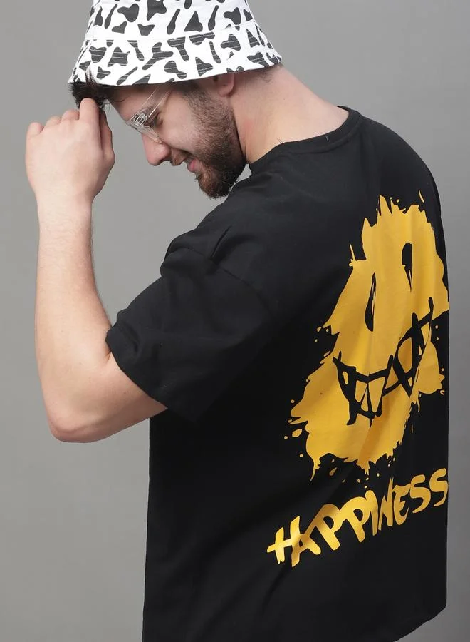 Styli Men Black Graphic Print Oversized T-Shirt By Door74