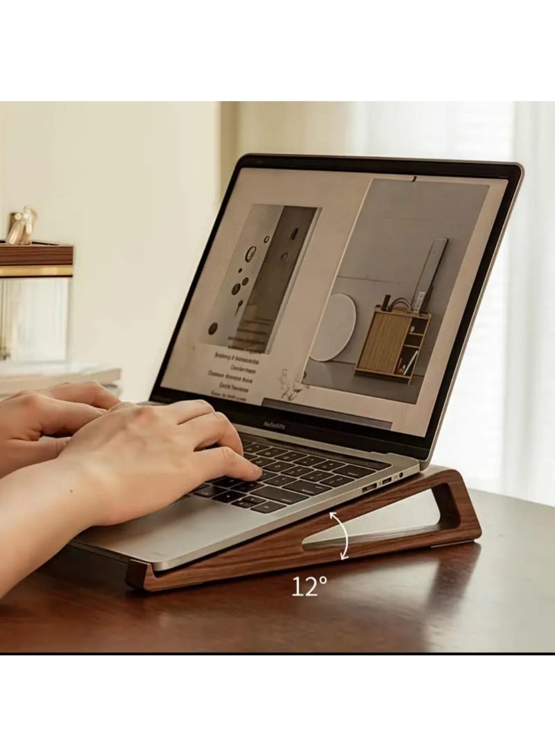 LDQ Adjustable 12° Wooden Laptop Stand with Built-in Shelf – Ergonomic Height-Adjustable Desk Stand for Laptops, Tablets, and Books, Sturdy & Stylish Design for Home Office and Study - Image 1