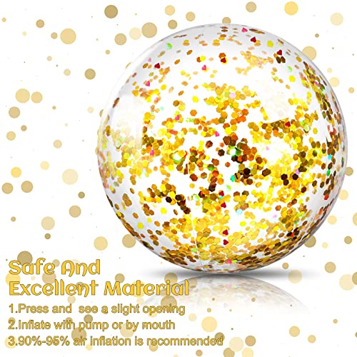 Civaner 10 Pcs Inflatable Glitter Beach Balls 16 Inch Sparkly Confetti Pool Balls for Party Decorations Blow up Balloon Toys for Birthday Summer Fall Halloween Wedding Christmas(Gold) - Image 3
