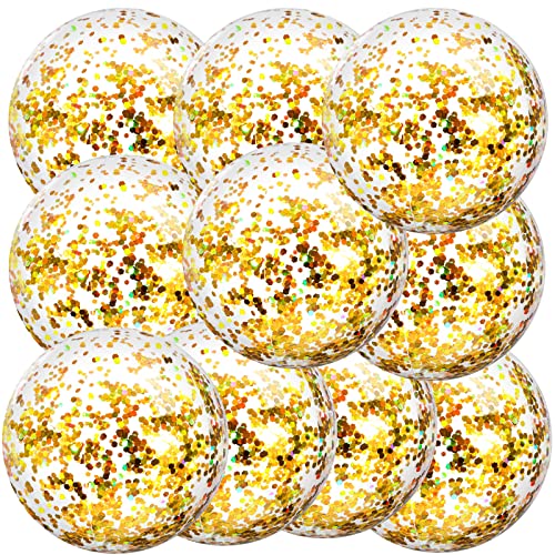 Civaner 10 Pcs Inflatable Glitter Beach Balls 16 Inch Sparkly Confetti Pool Balls for Party Decorations Blow up Balloon Toys for Birthday Summer Fall Halloween Wedding Christmas(Gold) - Image 1